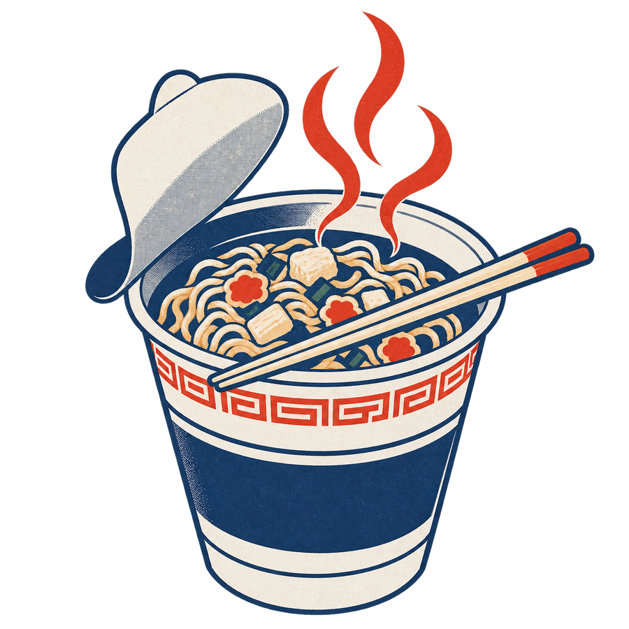 湯気の立つカップ麺のイラスト